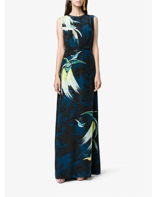 Erdem Bird Printed Evening Dress in Blue | Lyst