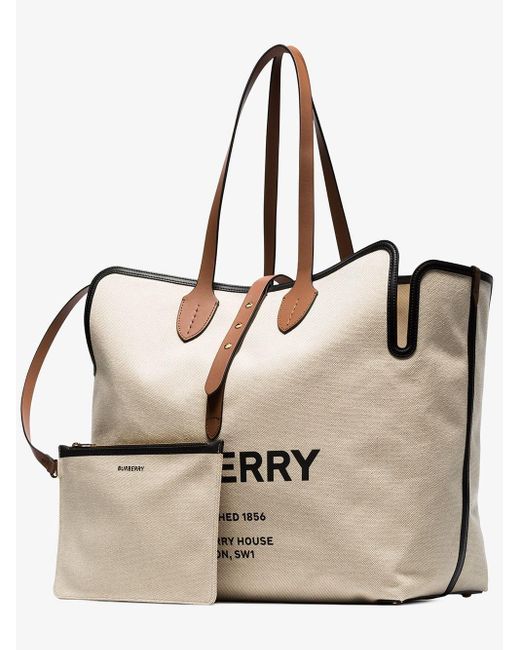 Burberry Brown Large Logo Print Canvas Tote Bag in White - Lyst