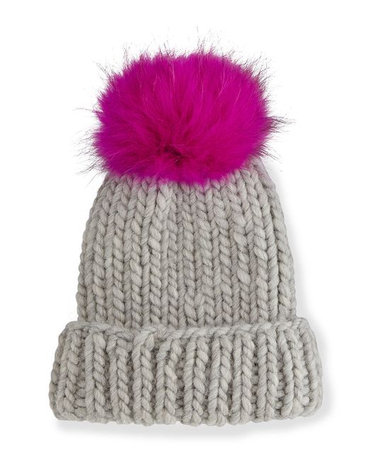 grey pom beanie hat pom Pom Fur (GRAY/PINK) in Hat Eugenia Beanie  Pom kim Lyst Gray