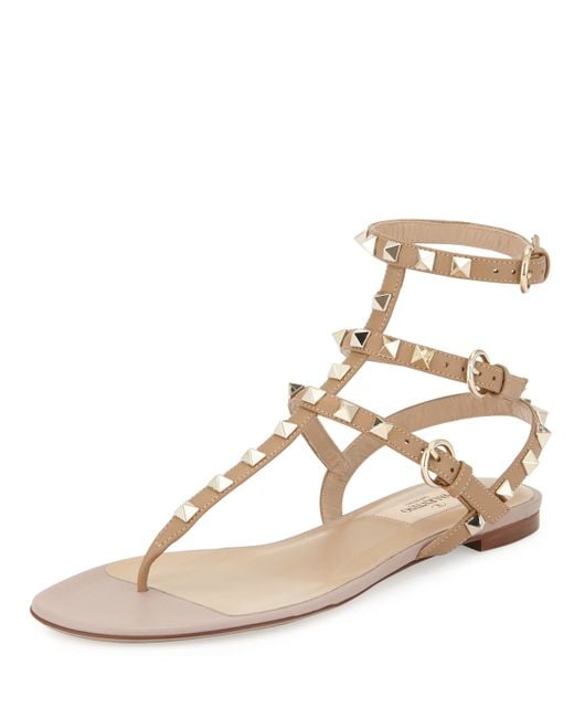  Valentino  Rockstud Leather Gladiator Sandals  in Brown 