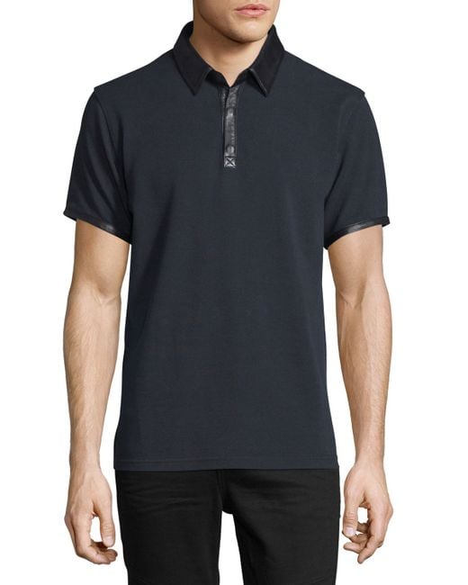 Daniel won Leather-trim Short-sleeve Pique Polo Shirt in Black for Men ...