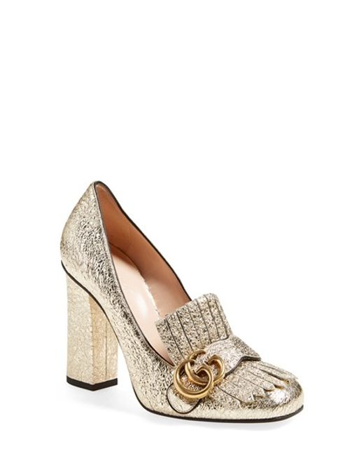 Gucci Marmont Metallic Pumps in Gold | Lyst