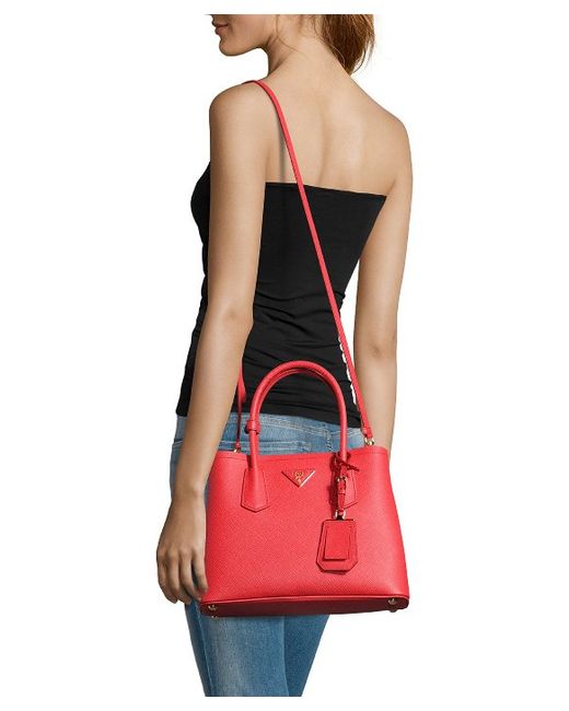 Prada Red Saffiano Leather Convertible Top Handle Bag in Khaki ...  
