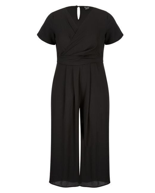 City Chic Wrap Front Crop Jumpsuit - Black in Black - Lyst