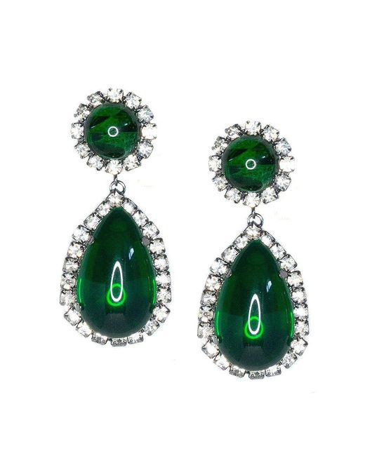 Lyst Kenneth Jay Lane Gunmetal Crystal And Emerald Cabachon Kenneth Jay Lane Green Gunmetal Crystal And Emerald Cabachon Teardrop Clip Earrings Lyst