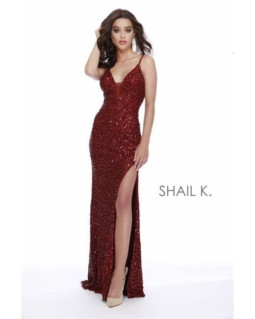 Lyst Shail K 12223 Sequined Plunging Sweetheart Hight Gown In Red Shail K Red 12223 Sequined Plunging Sweetheart Hight Gown Lyst