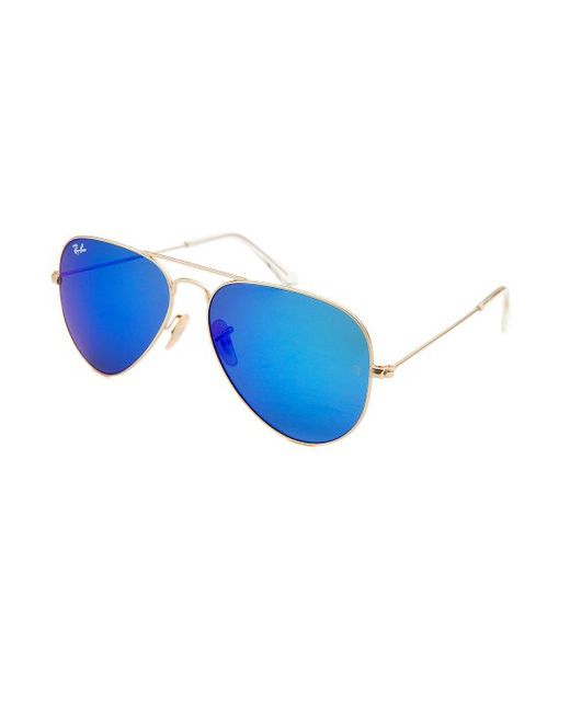 Ray Ban Mens Aviator Classic Gold Tone Blue Reflective Lens Sunglasses In Blue For Men Gold 