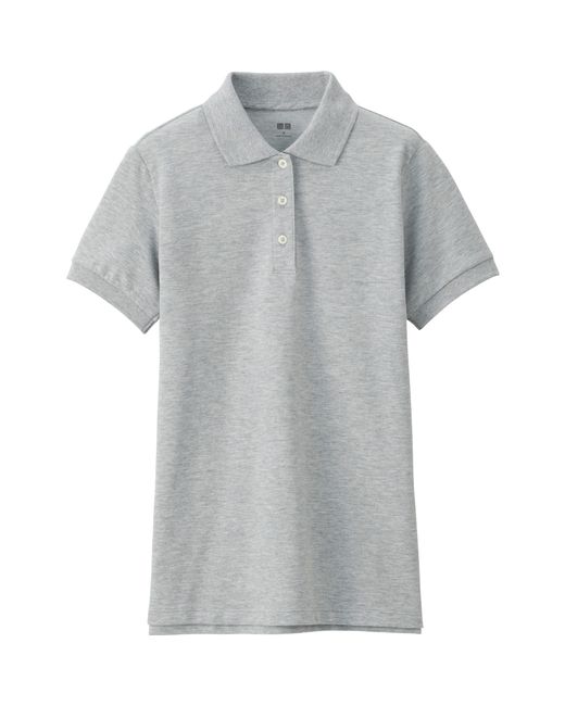  Uniqlo  Women  Stretch Pique Short Sleeve Polo  Shirt in Gray 