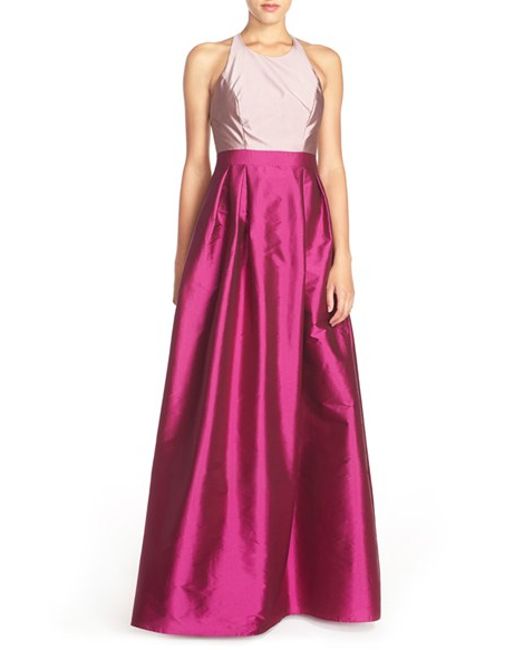Adrianna papell Colorblock Taffeta Ballgown in Pink (DUSTY ROSE) | Lyst