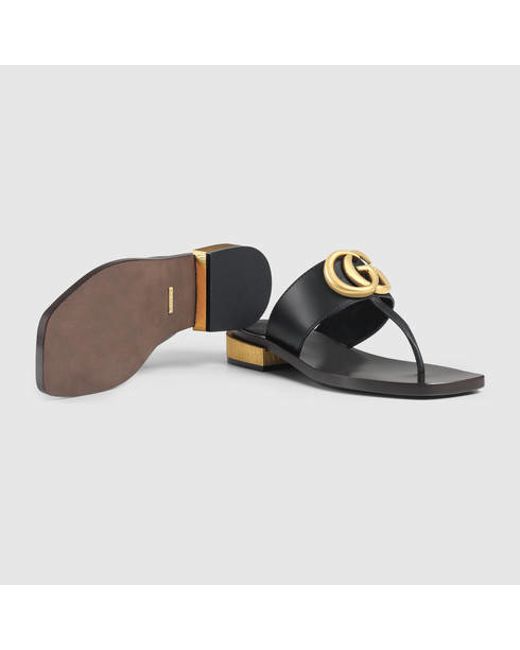 gucci black leather thong sandal