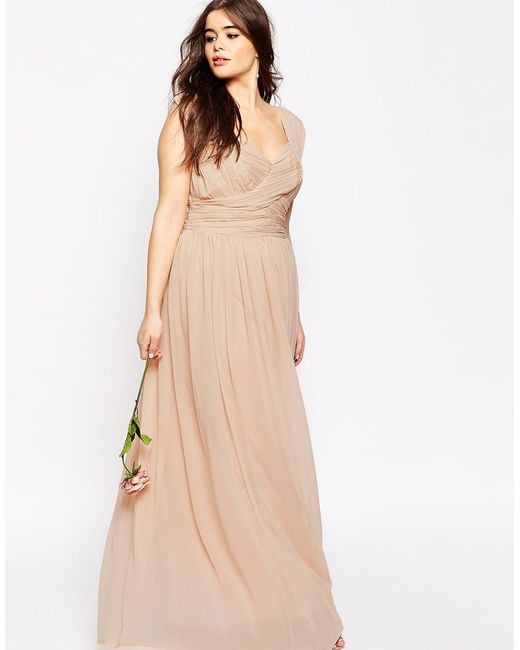  Asos  Wedding  Maxi Dress  With Ruched Panel in Beige Nude 