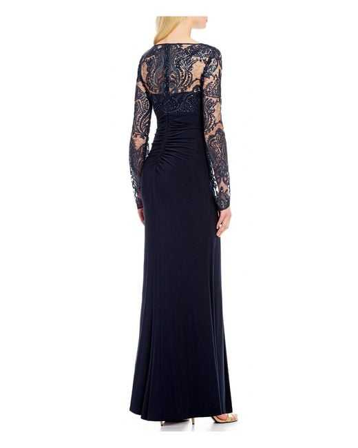 Eliza j Illusion Neck Long Sleeve Sequin Bodice Gown in Blue | Lyst