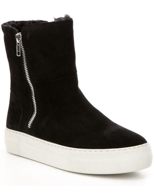 Steve madden Boost Suede Faux Fur Lined Slip-on Sneakers in Black | Lyst