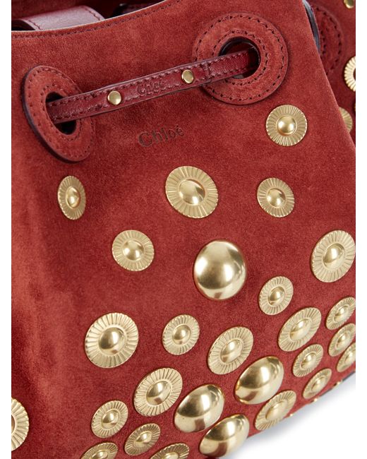 Chlo Inez Embellished Suede Cross-Body Bag in Red (DARK RED) | Lyst
