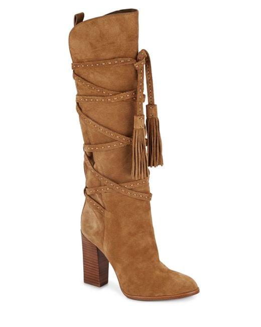 camel suede knee high boots