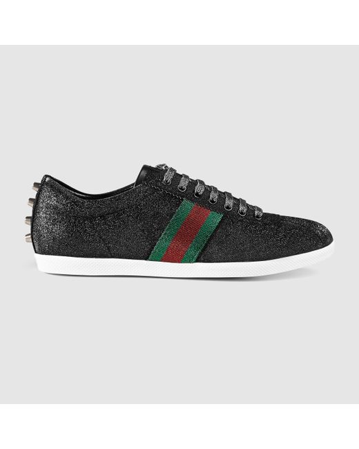 gucci glitter web sneaker with studs black