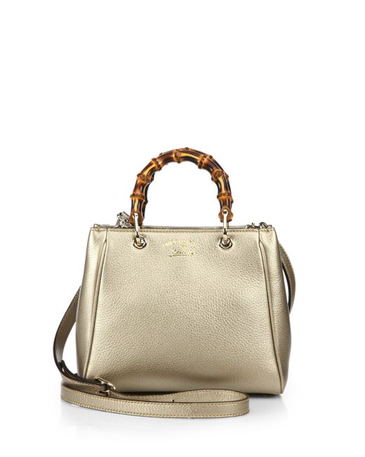 Gucci Bamboo Shopper Mini Leather Top Handle Bag in Gold (ORO-GOLD) | Lyst