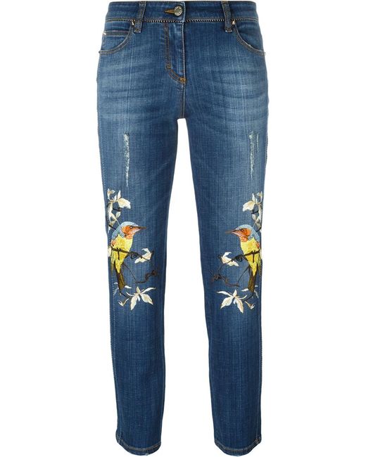 Roberto cavalli Bird Embroidered Jeans in Blue | Lyst