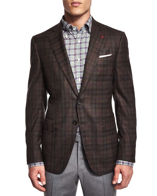 Isaia Plaid Two-button Sport Coat in Brown for Men | Lyst