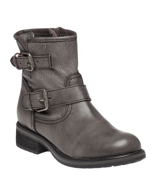 Steve madden Damiannn Dual-Buckled Leather Boots in Gray | Lyst