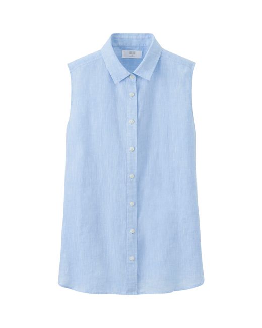 Uniqlo Women's Premium Linen Sleeveless Shirt in Blue (LIGHT BLUE) | Lyst