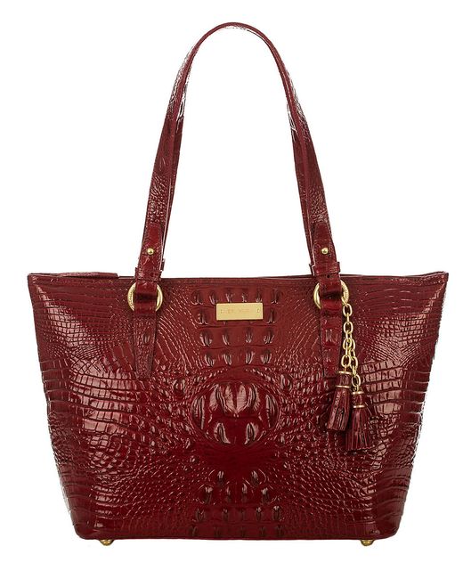 Brahmin Asher Croc Embossed Leather Tote Bag in Red (Carmine Red) | Lyst