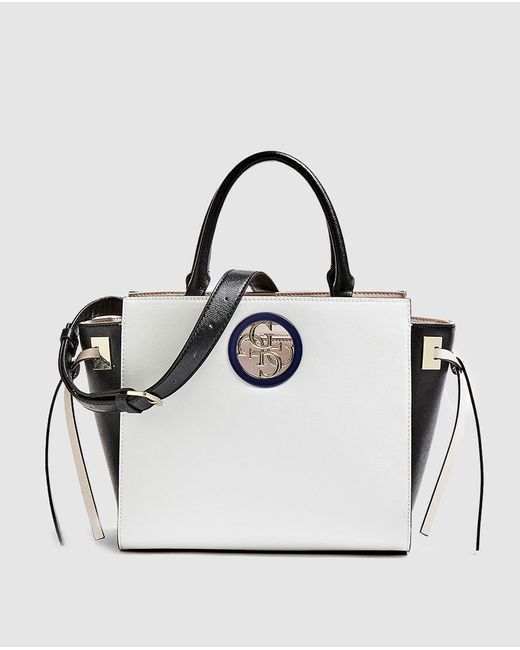 Lyst - Guess Two-tone Black And White Tote Bag With Side Strips in Black