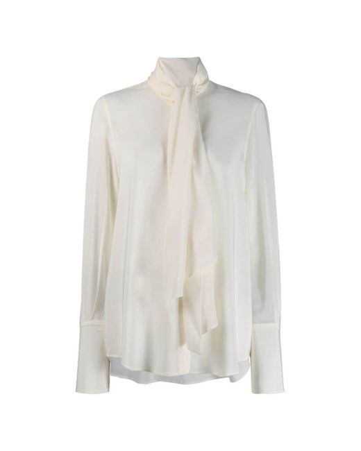 Ferragamo Silk Scarf Draped Blouse in White - Lyst