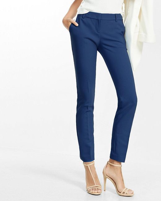 Lyst - Express Mid Rise New Waistband Columnist Ankle Pant in Blue ...
