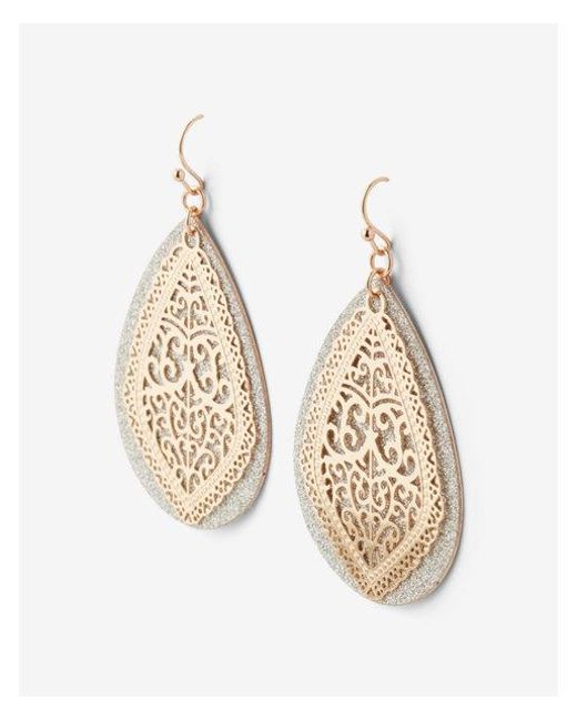 Lyst Express Teardrop Glitter Filigree Drop Earrings In Metallic Express Metallic Teardrop Glitter Filigree Drop Earrings Lyst
