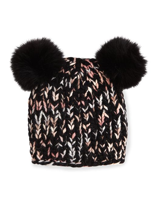 helene hat fur berman pom pom Hat Black Poms Fur in Eugenia Pom Mimi With Knit kim (BLACK/PINK