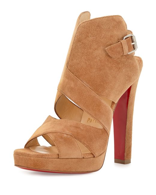 Christian louboutin Apron Lili Suede Platform Sandals in Beige ...