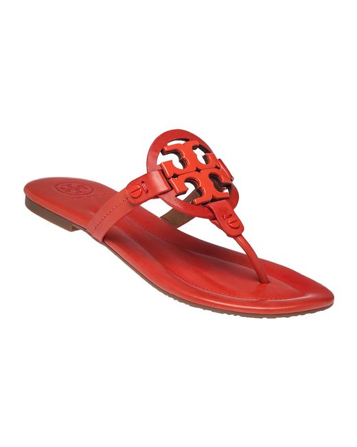 Tory burch Miller 2 Leather Flip-Flops in Red (POPPY) | Lyst