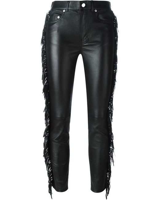 Lyst Saint Laurent Fringed Leather Trousers in Black