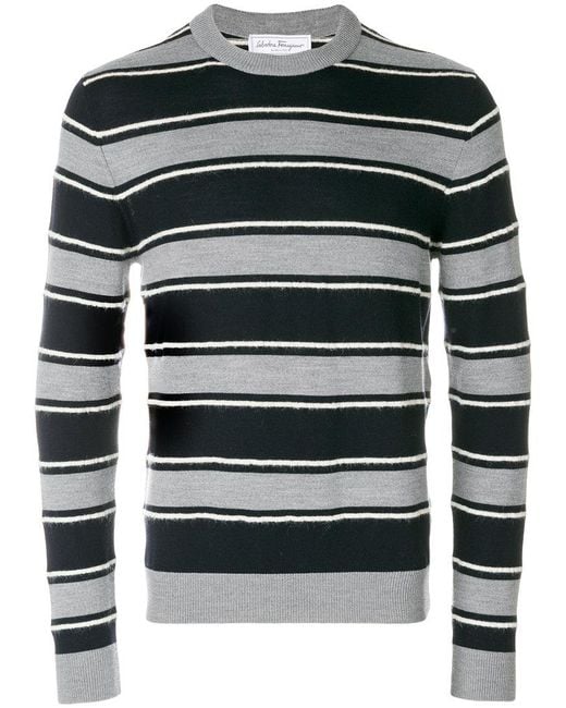 Ferragamo Textured Striped Sweater in Gray for Men | Lyst
