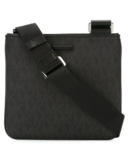 Michael kors Mk Logo Print Pattern Cross Body Bag in Black ...