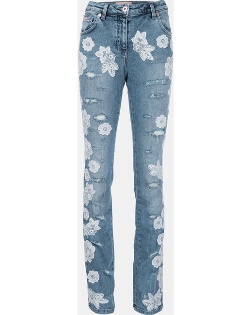 Blumarine Italian Lace Appliqué Jeans in Blue | Lyst