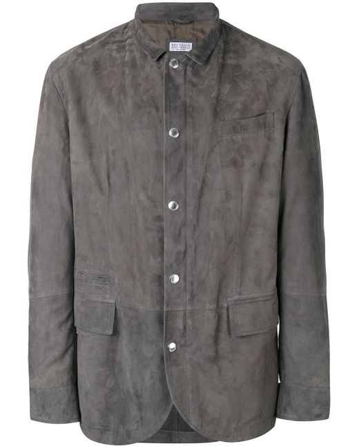 Brunello cucinelli Suede Jacket in Gray for Men | Lyst