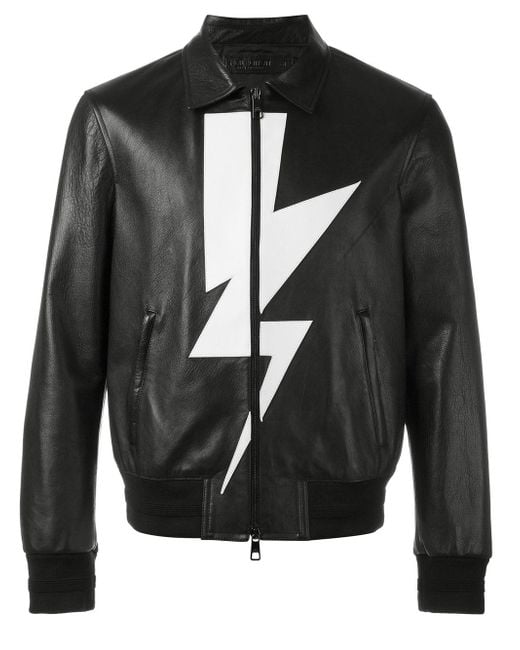 Neil barrett Lightning Bolt Bomber Jacket in Black for Men Lyst