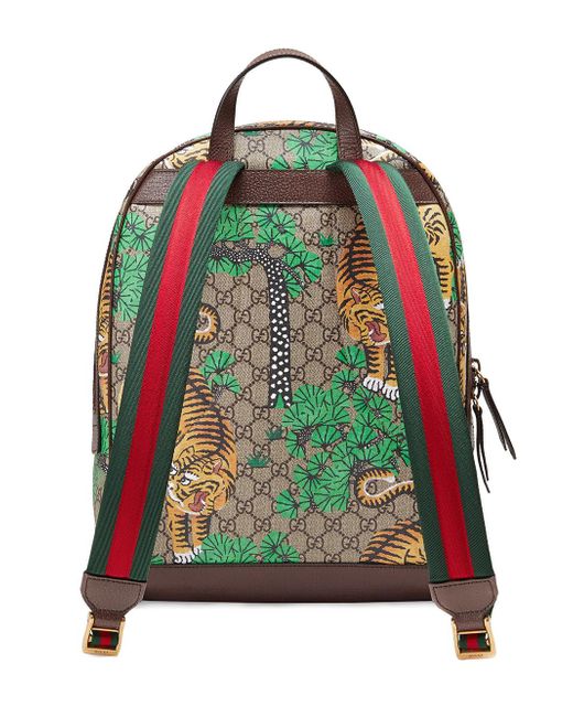 gucci bengal gg supreme backpack leather canvas microfibre one size in green gucci bengal gg supreme backpack leather canvas microfibre one size in green