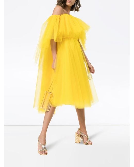 Carolina Herrera Off-the-shoulder Tulle Midi Dress in Yellow - Lyst