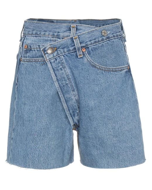 Lyst - R13 Crossover Denim Shorts With Raw Hem in Blue - Save 32%