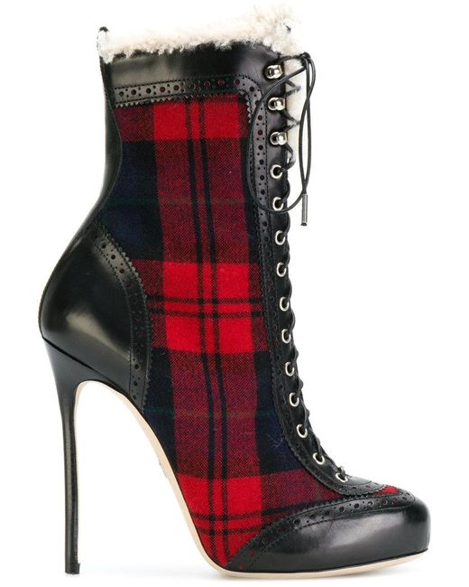 Dsquared² Leather Trim Plaid Boots in Black | Lyst