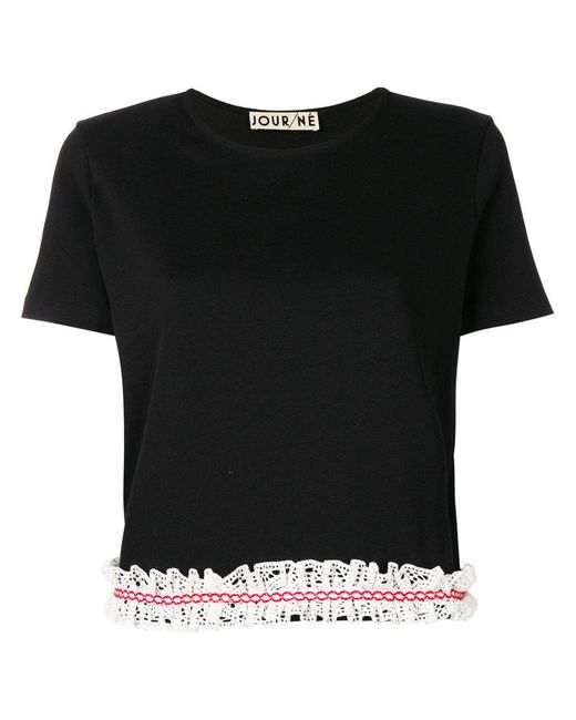 Lyst - Jour/né Cropped Lace Trim T-shirt in Black