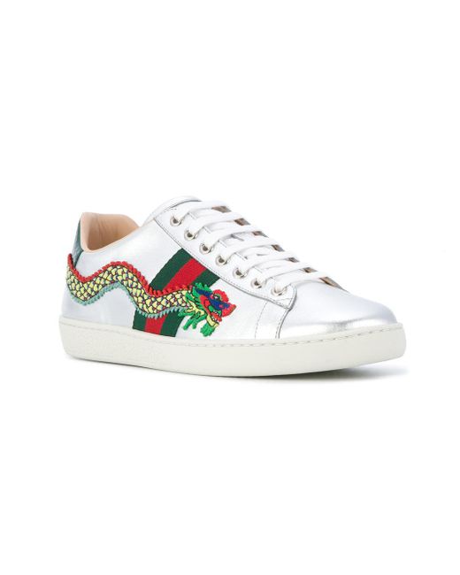 Gucci Ace Dragon Embroidered Sneakers in Metallic - Save 5% - Lyst