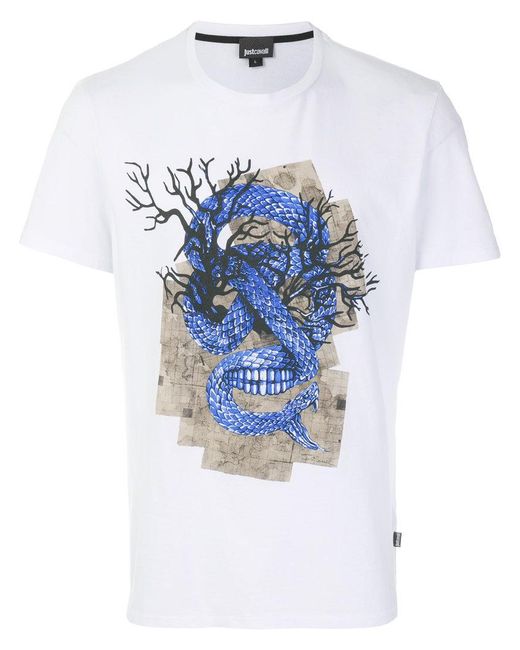 Just cavalli Snake Print T-shirt in White for Men | Lyst