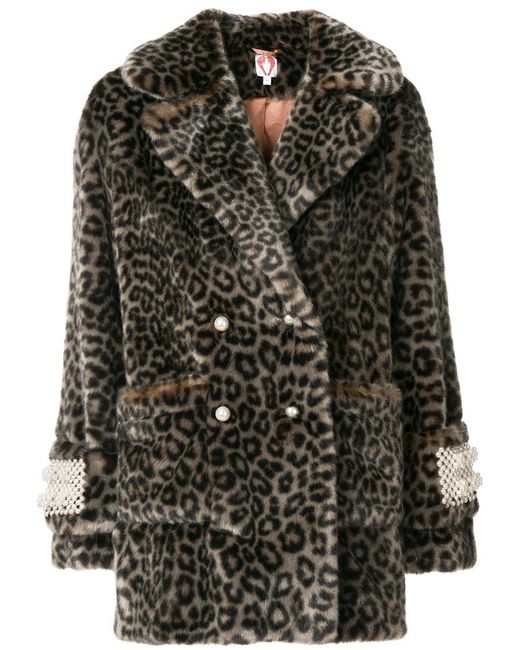 Shrimps Leopard Print Coat With Pearl Embellishments in Grey Lyst