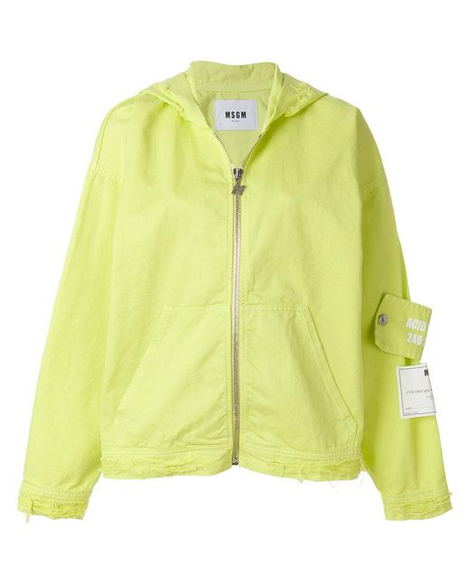 MSGM - Yellow Hooded Denim Jacket - Lyst