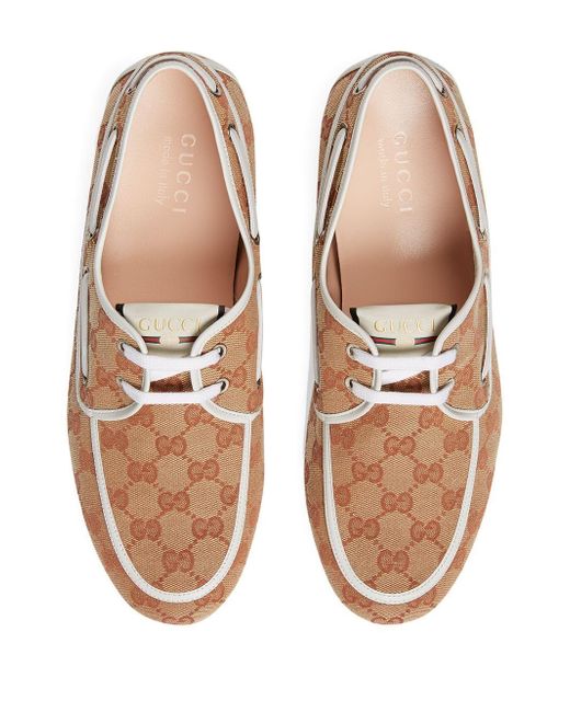 Gucci GG Canvas Boat Shoes in Brown for Men Lyst