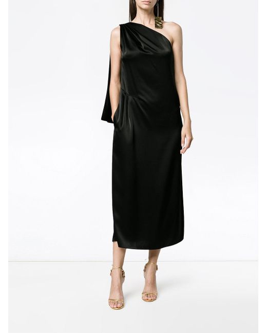 Black One Shoulder Draped Dress
